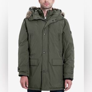 Michael Kors Men's Heavyweight Hooded Snorkel Parka Coat with Bib Olive 3XL